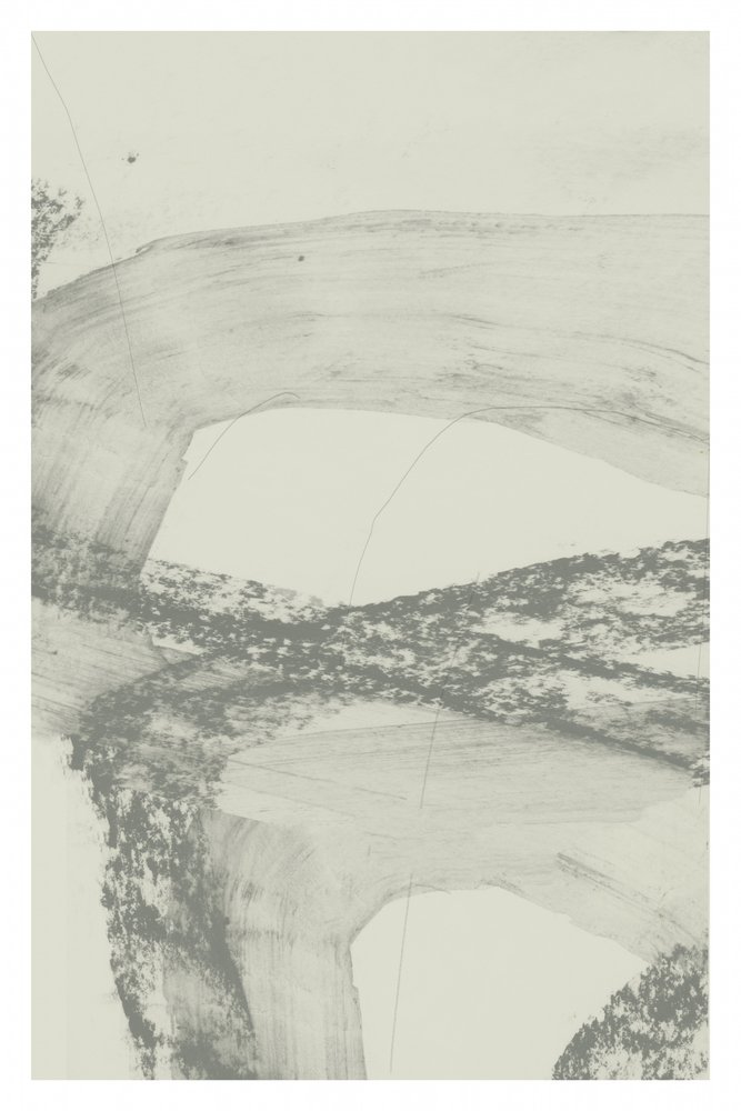 流れるようなグレーの抽象画 作： 