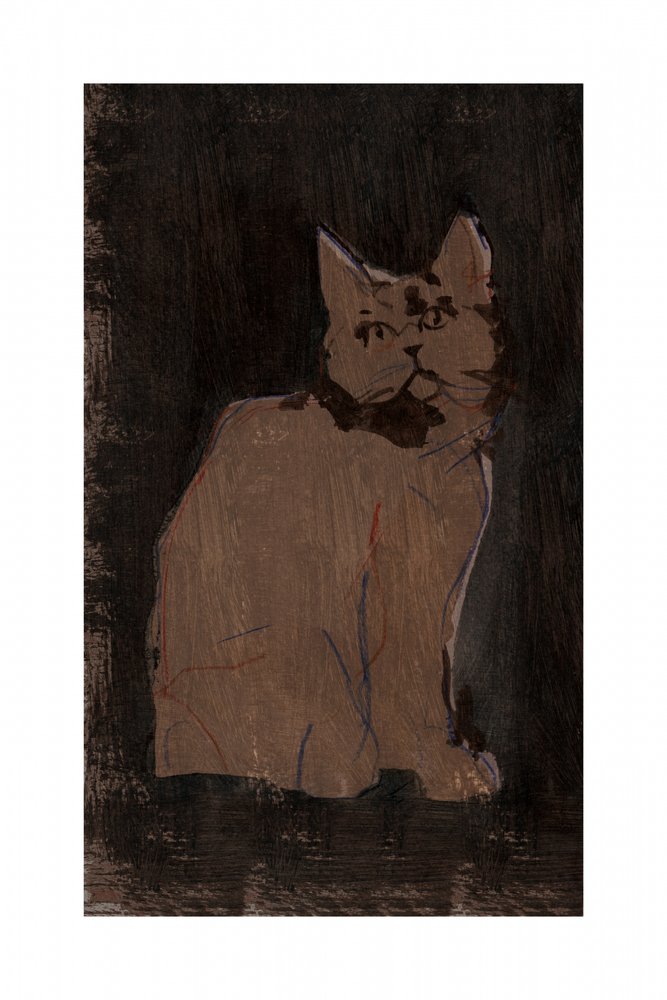不機嫌そうな猫の肖像画 作： 