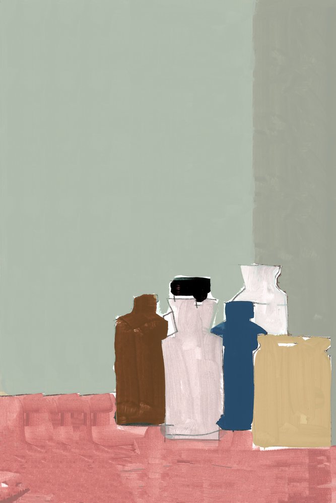 淡い色調の瓶の静物画 作： 