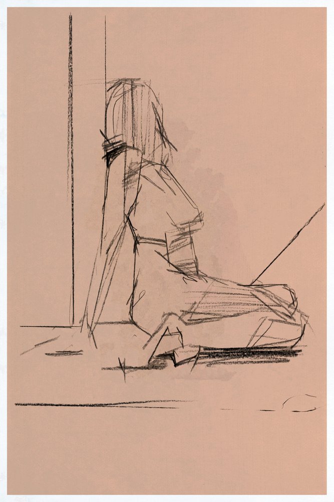 物思いにふける女性のスケッチ 作： 