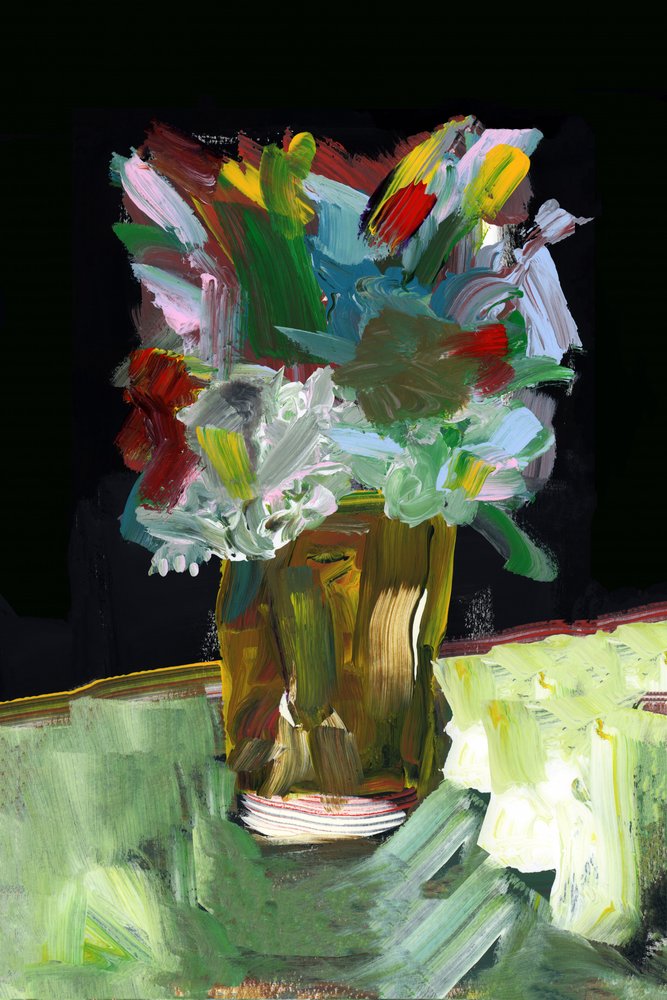 鮮やかな花の静物画 作： 