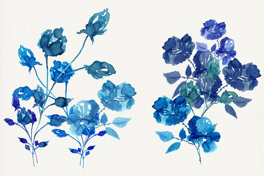 水彩画「青い花」 作： 