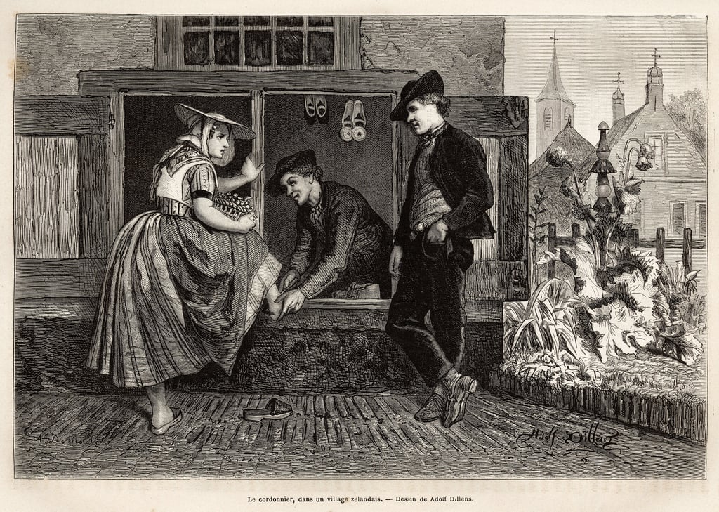 1873年にシャルル・ド・コステールがゼランデ（ネールランデ）への旅を描いたアドルフ・ディレンスの絵の後にエングレーヴィングされたもので