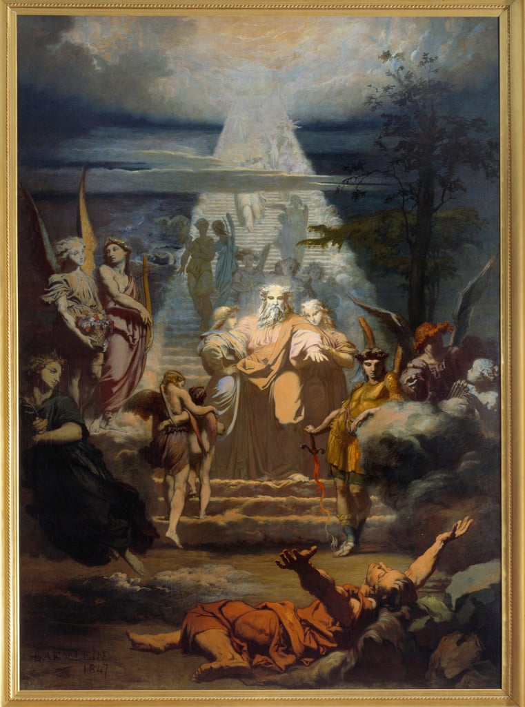 ヤコブの梯子 国を離れたヤコブは眠りにつき、大規模なスケールの夢を見た。アレクサンドル・レームリン（18131871）の絵