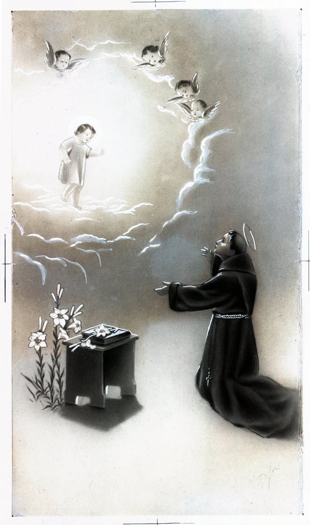 敬虔なイメージ：パドヴァの聖アンソニー（アントニオ・ディ・パドヴァ）の表現（1195年～1231年個人蔵カード