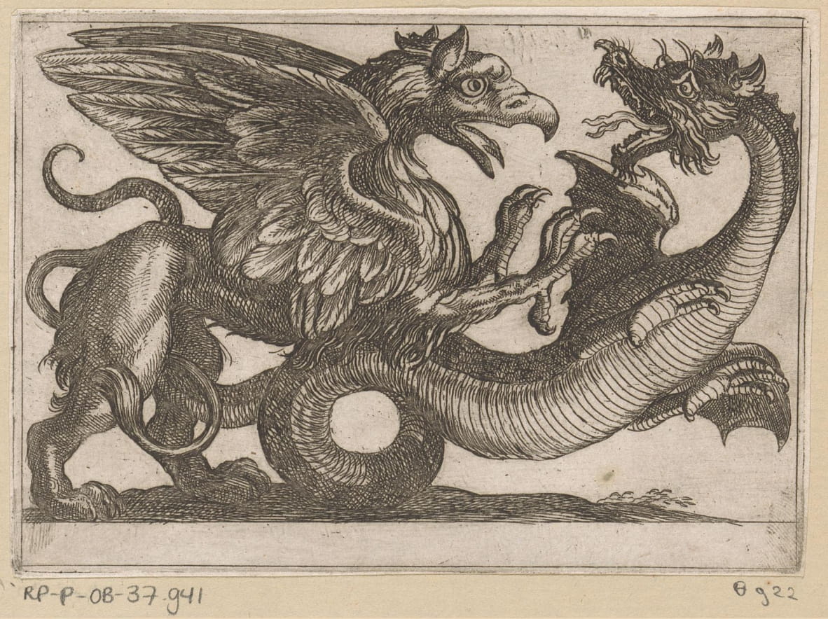戦闘中のドラゴンとグリフィン 戦う動物（シリーズタイトル）