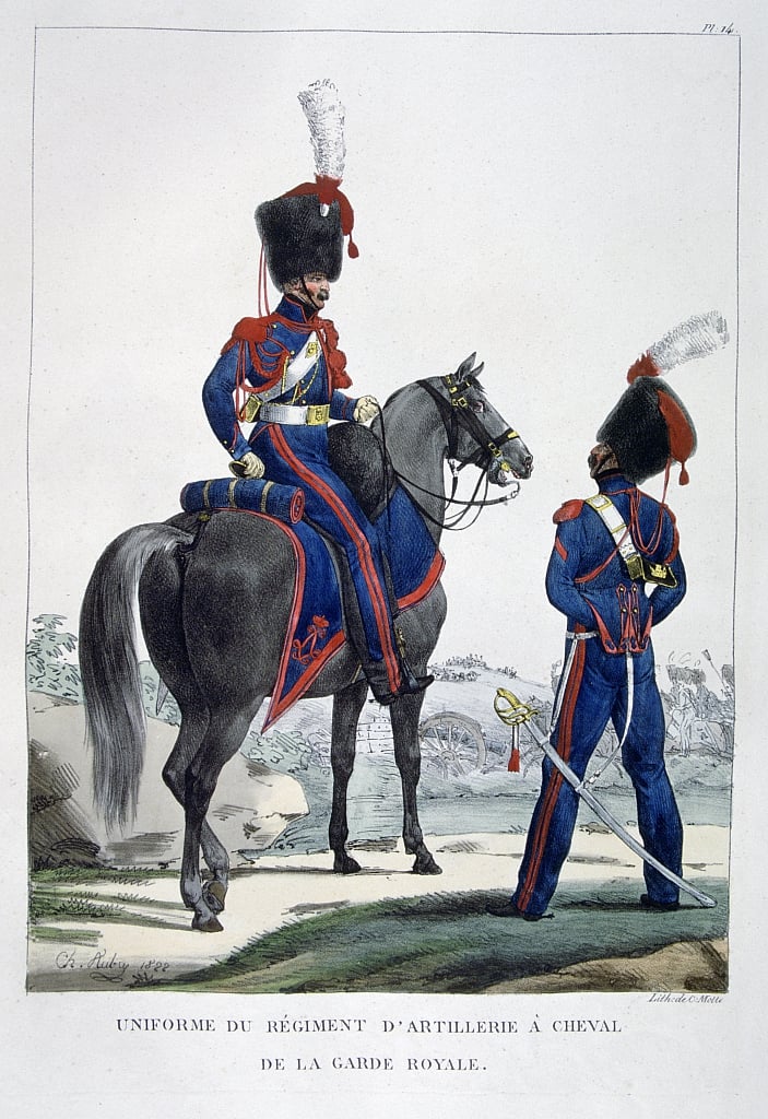 1823年にフランスの王室警備隊の騎兵連隊の制服。                                    アート作品の設定をする