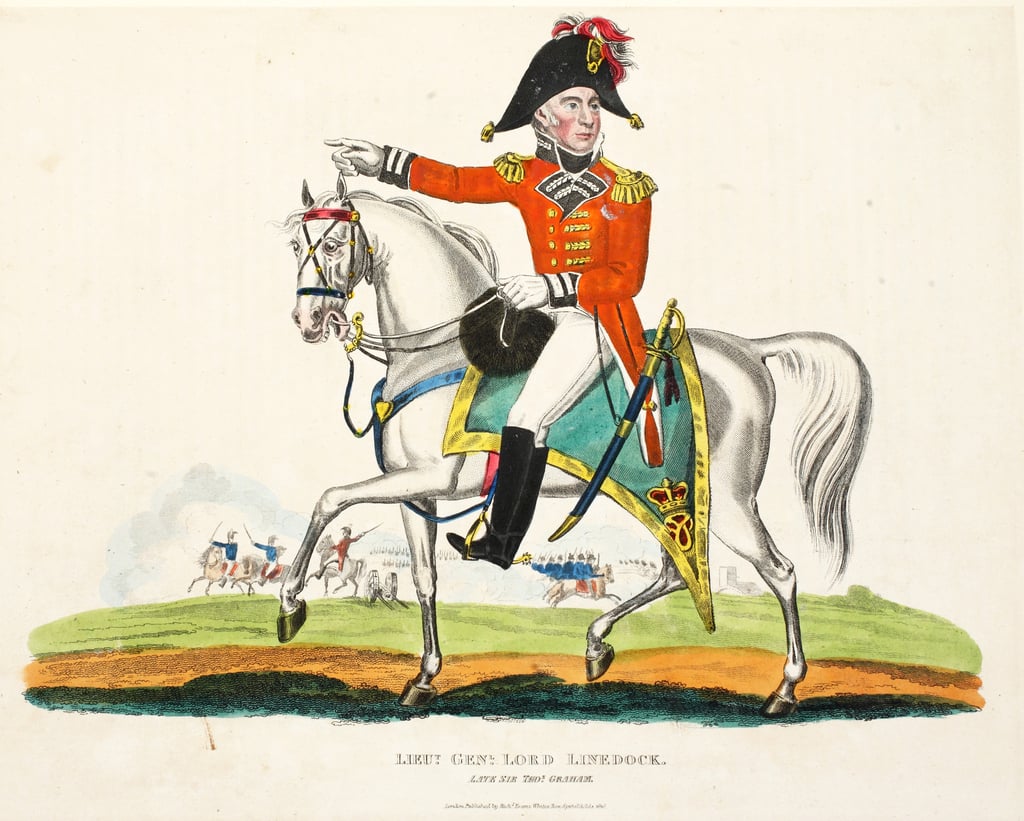 Lieut General Linedock卿、パブ。 1816年、ウィリアムマッドフォード作「ワーテルローの戦いの歴史的記述」からの挿絵                                    アート作品の設定をする