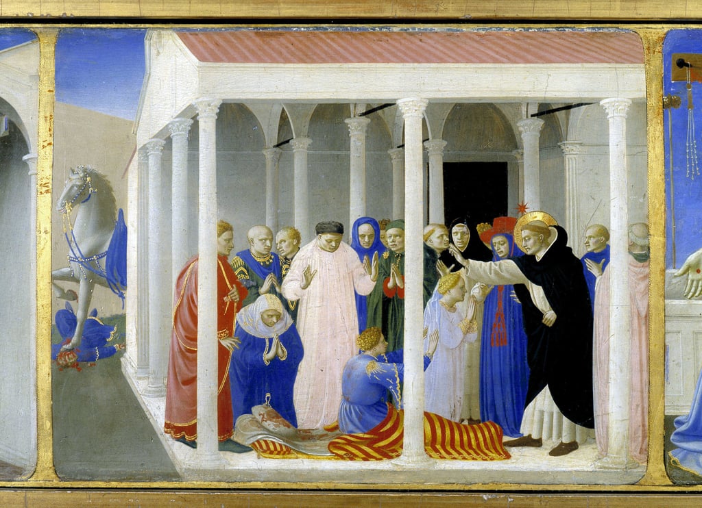 ナポレオン・オルシーニを復活させる聖ドミニカ（1170～1221年）、墓でキリストを表現した「聖母の戴冠」の下部（プレデル）、アンジェリカード