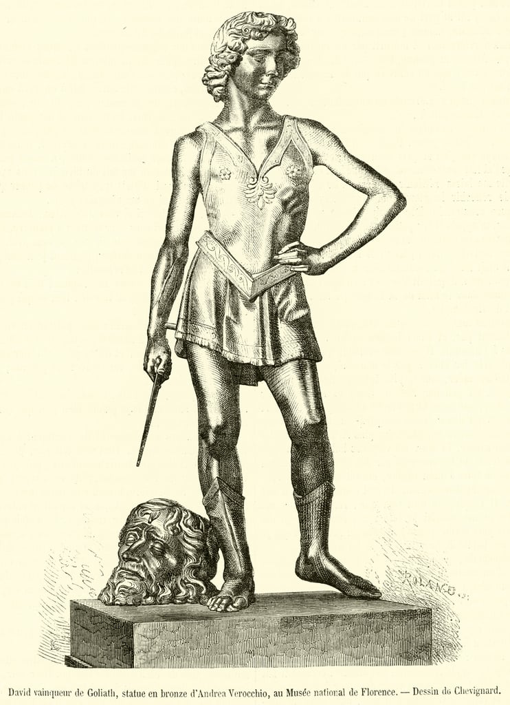 ゴリアテを倒すダビデ像、アンドレア・ヴェロッキオ作のブロンズ像、フィレンツェ国立博物館所蔵（彫刻作品