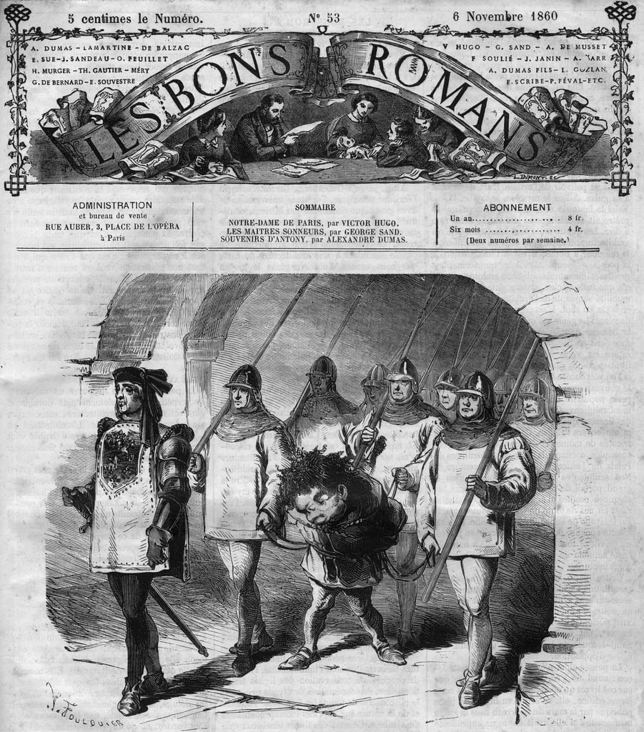 ローマの連載。ヴィクトル・ユーゴー（1802-1885）の「ノートルダム・ド・パリ」。クアシモドの逮捕。"Les bons romances "に掲載されたエングレーヴィング                                    アート作品の構成