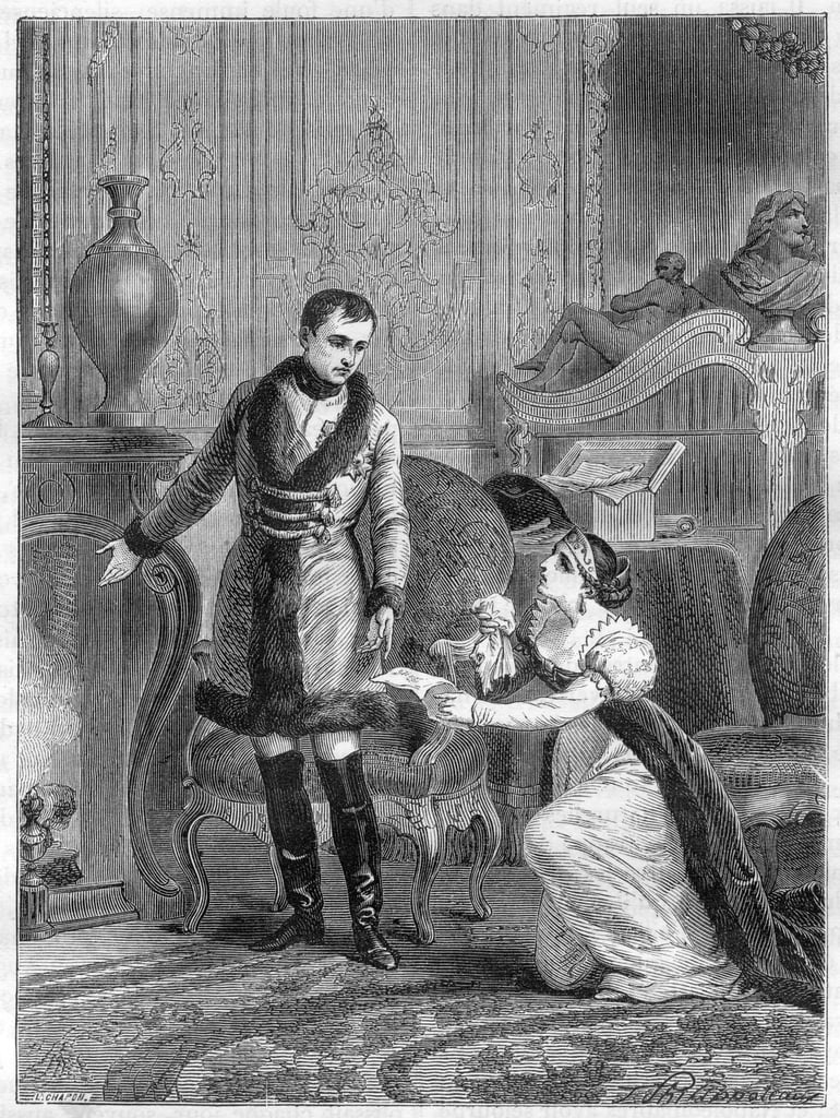 1806年10月28日、反逆罪に問われた夫のハッツフェルト王子の赦免を求めに来たハッツフェルト王女に対する皇帝ナポレオン1世（1769