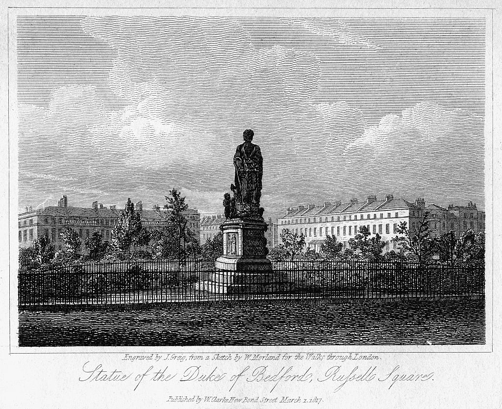 ベッドフォード公爵、ラッセルスクエア、ブルームズベリー、ロンドン、1817年の像。