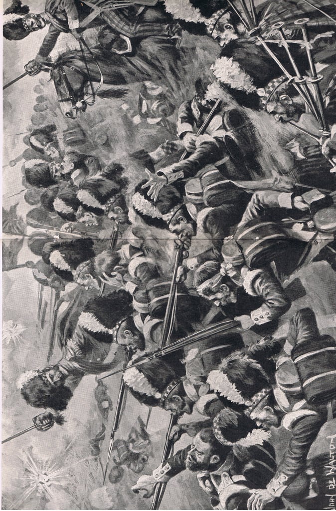 アルマの戦い、1854年9月20日：第93ハイランダーズの前進、1915年の陸と海でのイギリスの戦いのイラスト