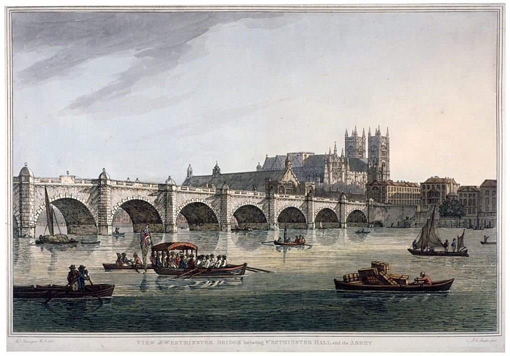 ウェストミンスター橋、ウェストミンスター寺院とウェストミンスター ホール、ロンドン、1789 年。