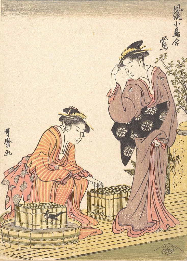 日本のウグイス嬢、1754-1806。                                    アート作品の設定をする