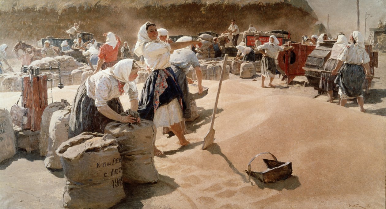 タチアナ・ヤブロンスカヤによる穀物（またはパン）の絵画、社会主義リアリズム、1949。 作： 不明