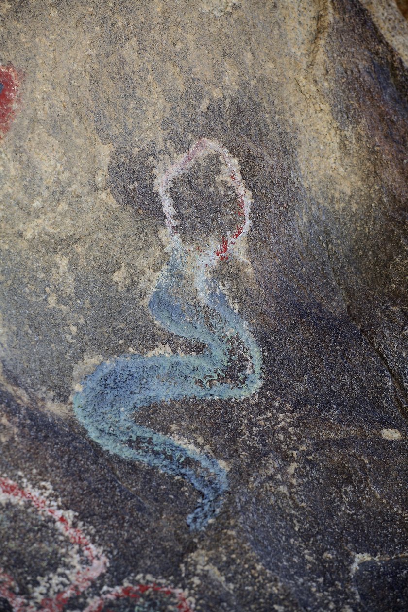 北アメリカのインドのペトログリフ。洋画の撮影のために、50年代に絵画が追加されました。パークナショナルジョシュアツリー、カリフォルニア、米国。北米インディアン文化 作： 不明