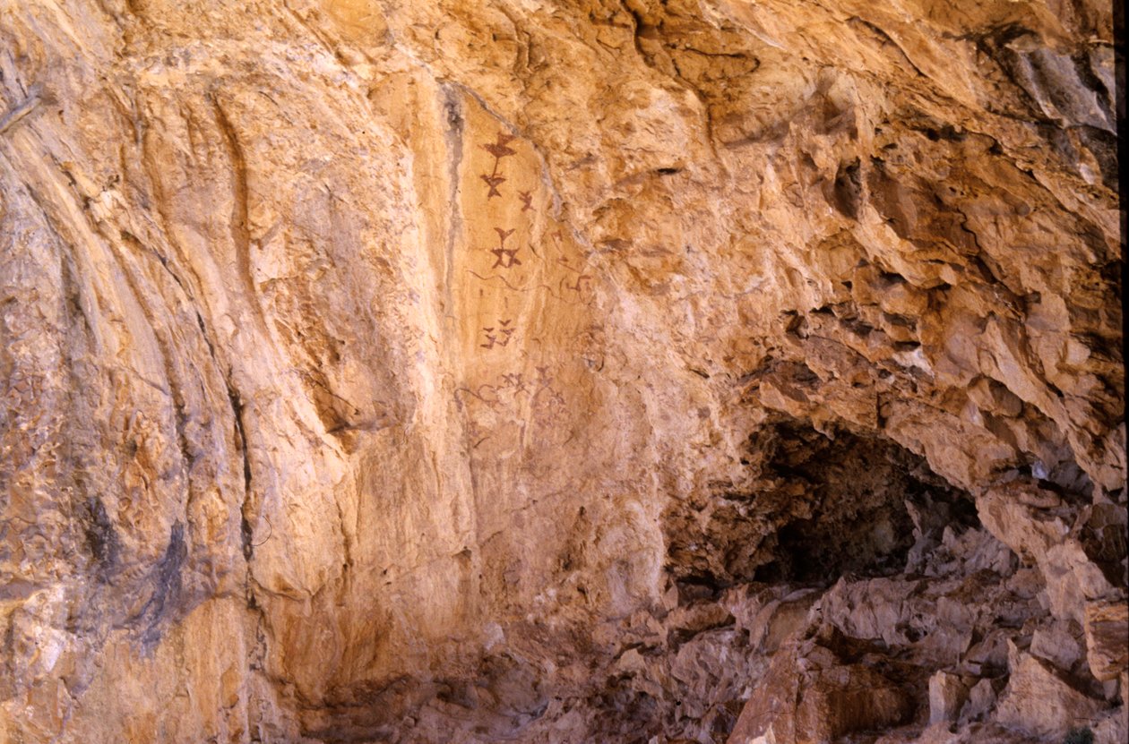 ロスレトレロス洞窟、ベレスブランコ近く、アンダルシア、紀元前4000年、鳥の洞窟壁画 作： 不明