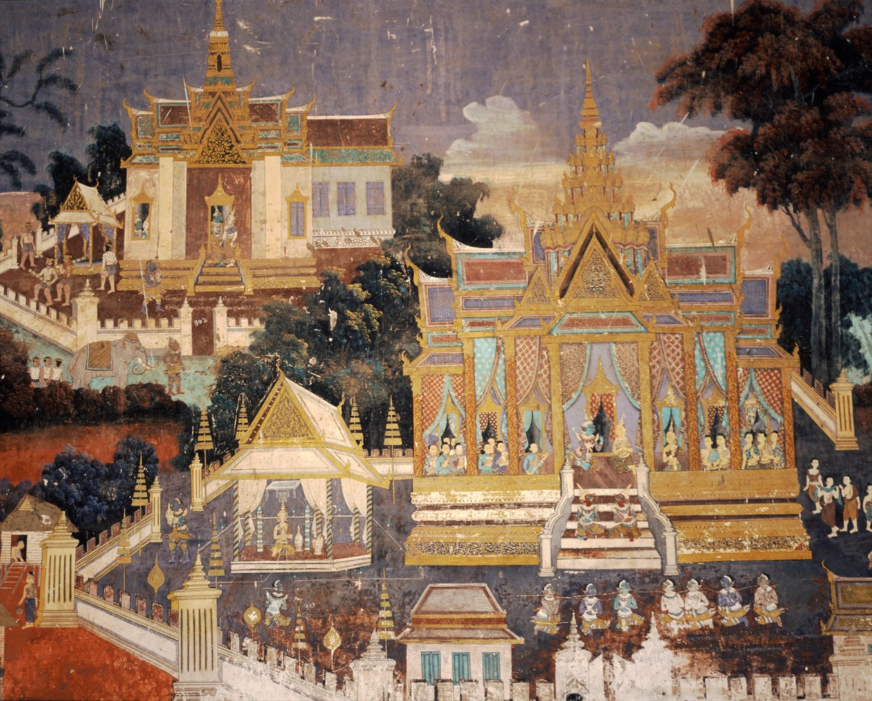 王宮、プノンペン、カンボジアの寺院の壁画 作： 不明