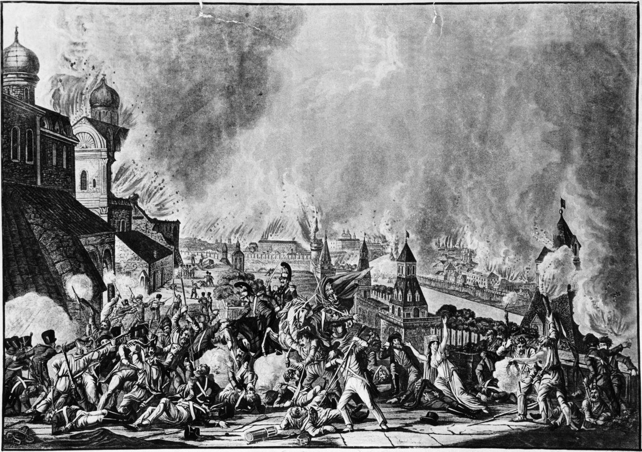 1812年のナポレオン戦争、モスクワの消防、1812年9月15日、L、ルジェンダスの彫刻（1813年）。 作： 不明