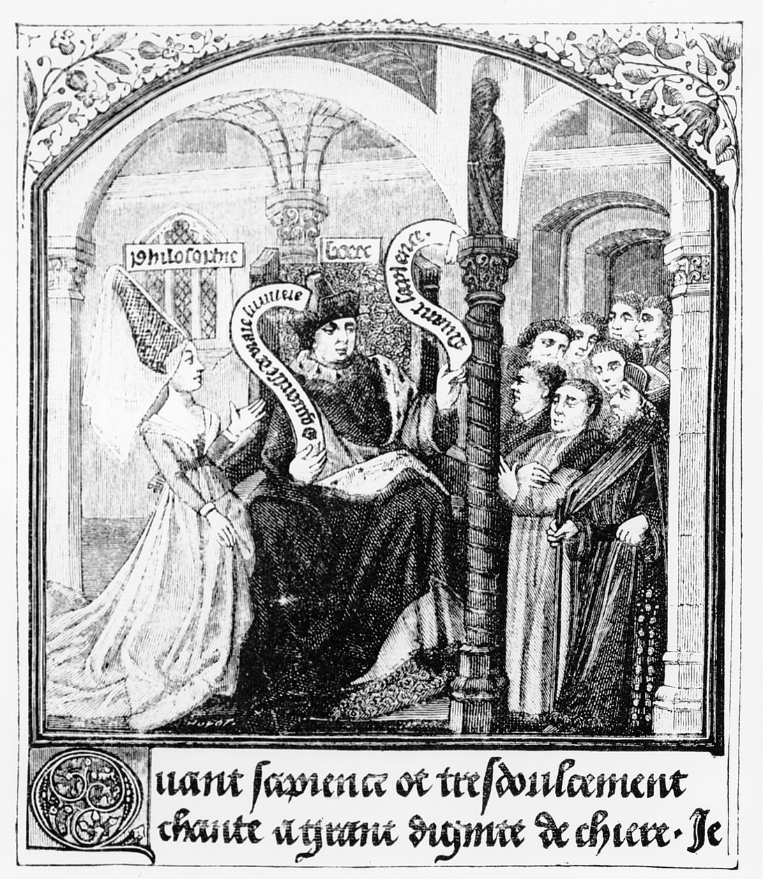 Boethius（480-524）は、「De Consolatione da Philosophiae」のミニチュアであるDame Philosophyの顧問を務め、Jean de Meungが翻訳し、「中世の科学と文学」と 作： 英語学校