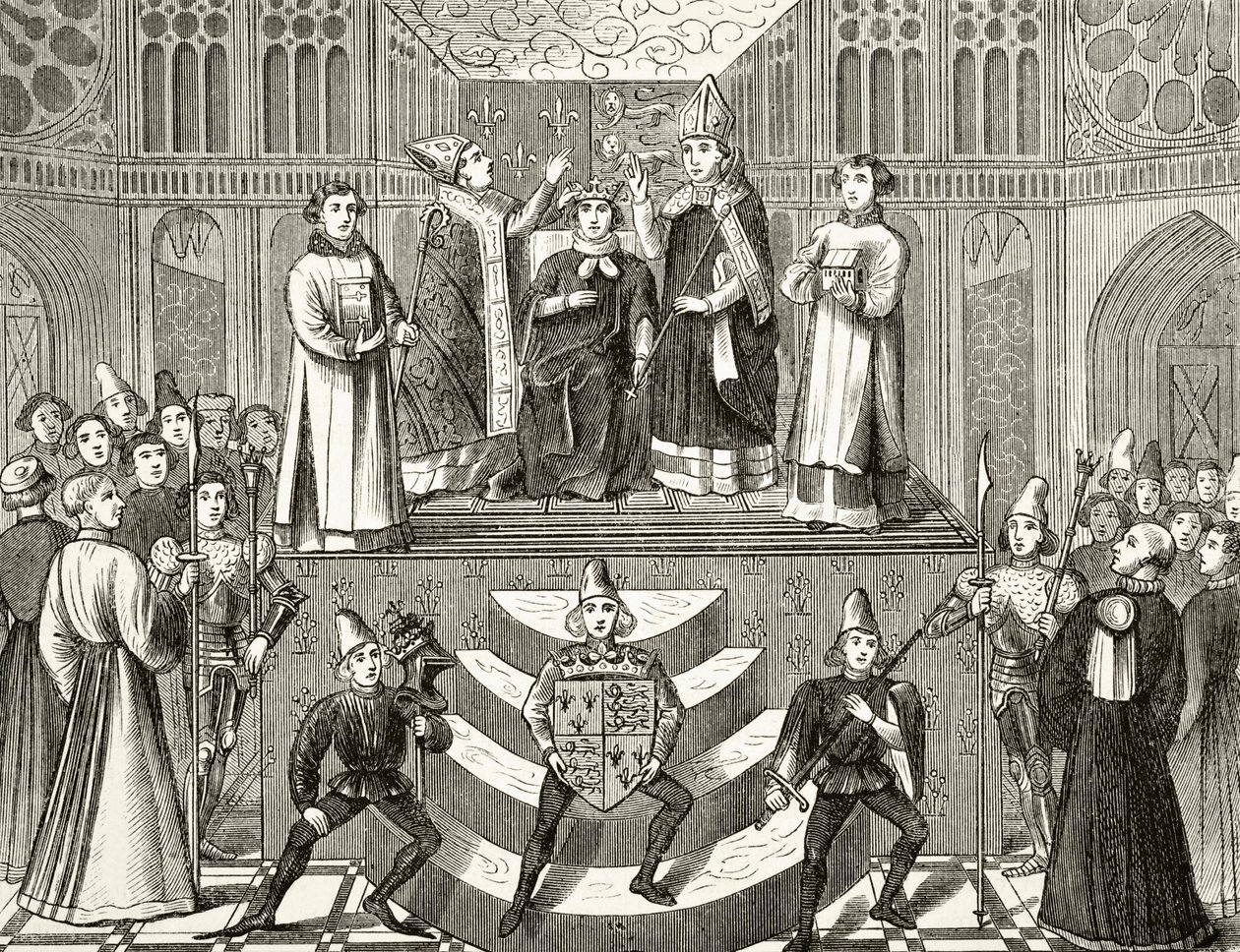 1399年10月13日、イギリスのヘンリー4世の戴冠式、ウィリアムヒックマンスミスオーブリー（1858-1916）による「イギリスの国内および国内史」からのロンドン発行、1890年頃 作： 英語学校