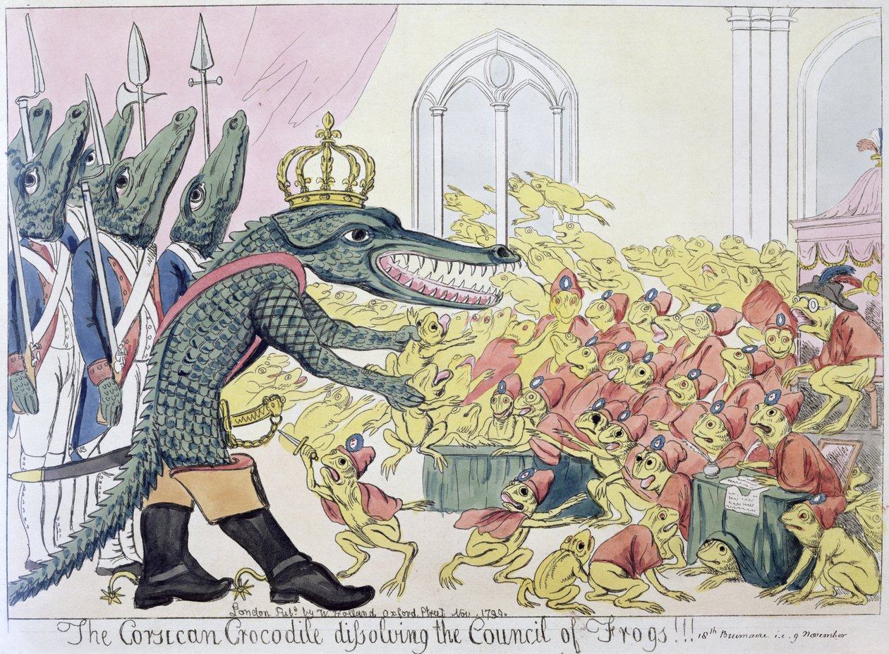 1799年11月9日、カエル評議会を解散するコルシカ島のワニ（リソ） 作： 英語学校
