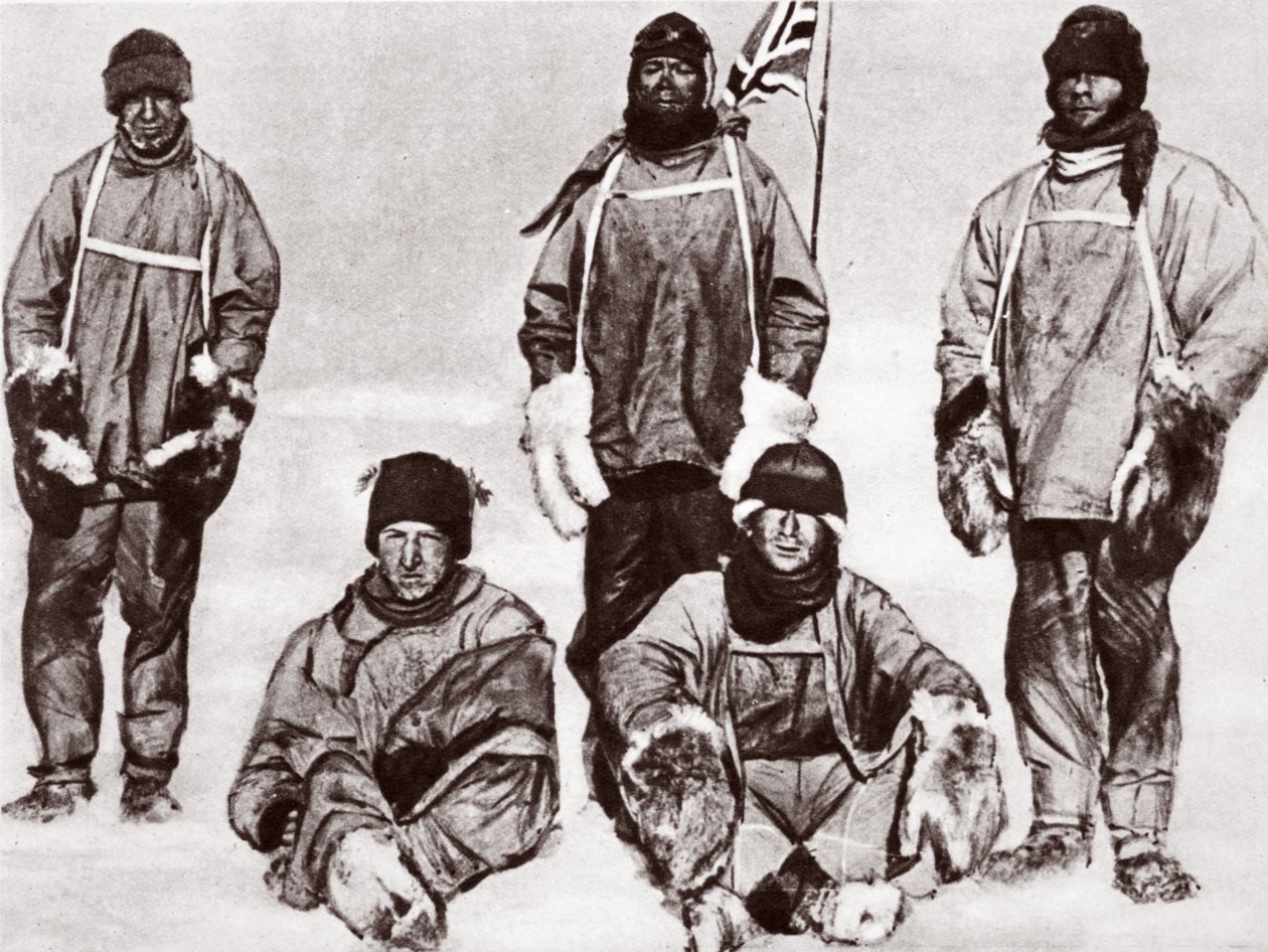 スコット、ウィルソン、オーツ、バウアーズ、エヴァンス、南極で1912年1月18日 作： 英語の写真家