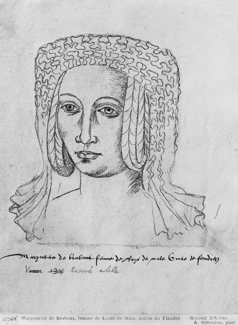 Ms 266 fol.55フランダースのルイ2世の妻であるマルグリットドブラバント、アルトワのルイ3世、マルティのルイスとして知られるパラティーノブルゴーニュのルイ1世も、「The Recueil d&39;Arras」（紙に赤いチョーク）から（b 作： フランドルの学校