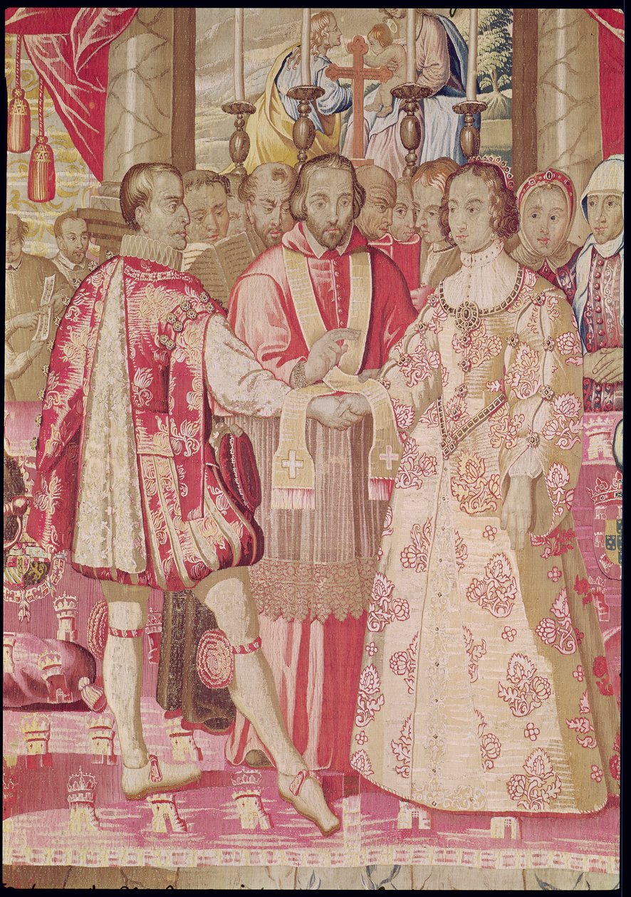 1526年にチャールズ5世（1500-58）からポルトガルのイザベラ（1503-39）への結婚を描いたチャールズ5世のタペストリー。 作： フランドルの学校