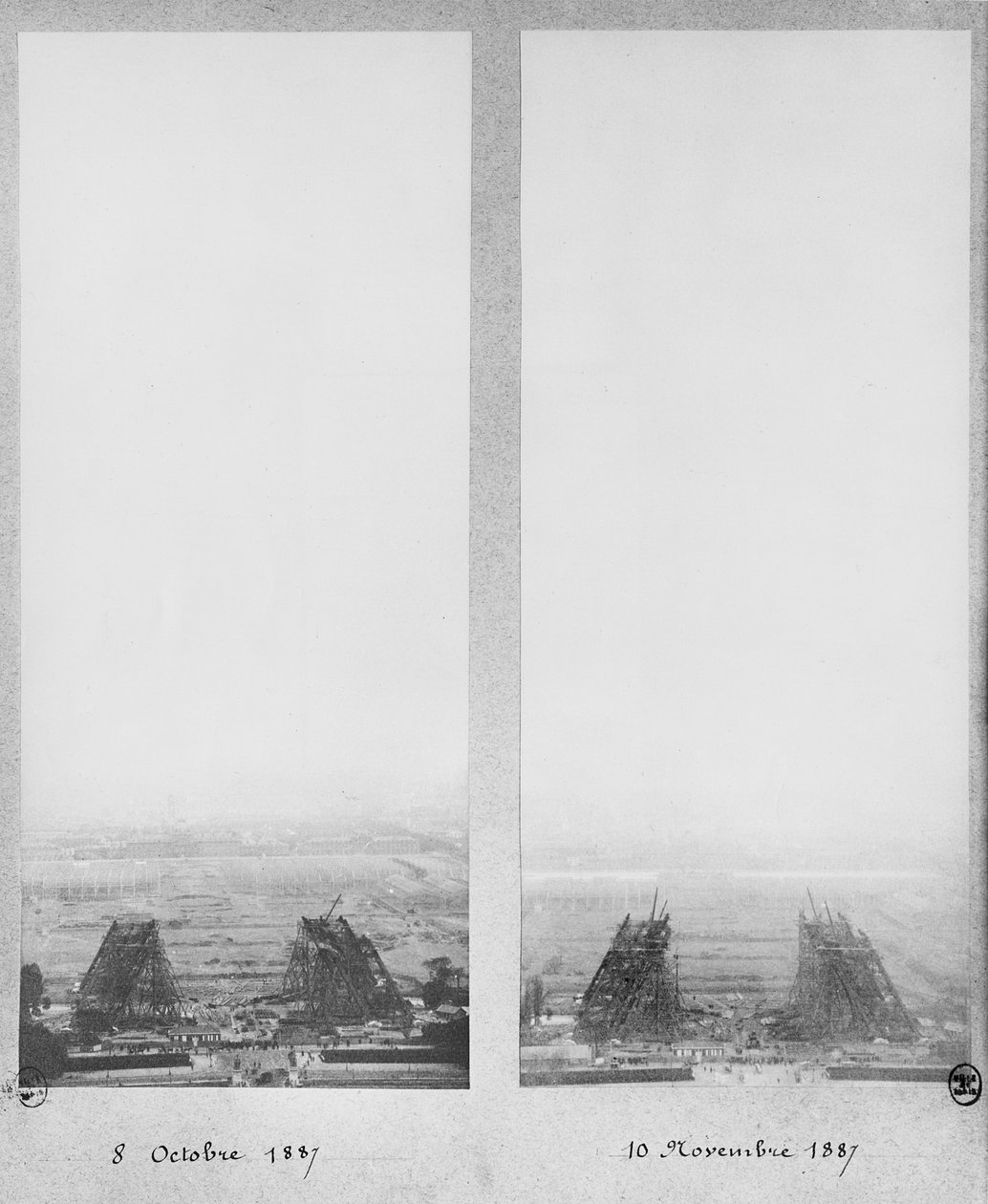 1887年10月8日と11月10日のパリ、エッフェル塔の建設の2つのビュー 作： フランスの写真家