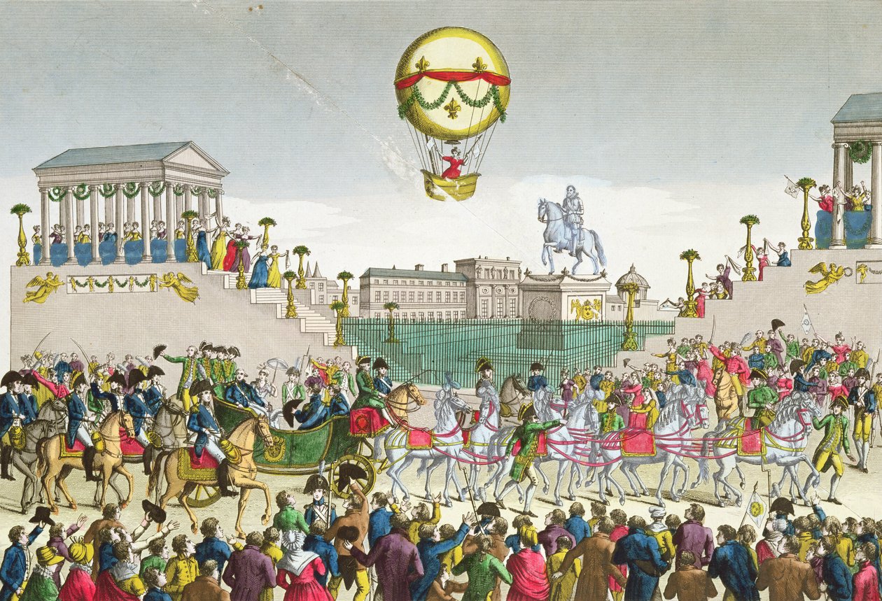 ルイ18世のパリへの入場（1755-1824）1814年5月4日（カラー彫刻） 作： フランス語学校