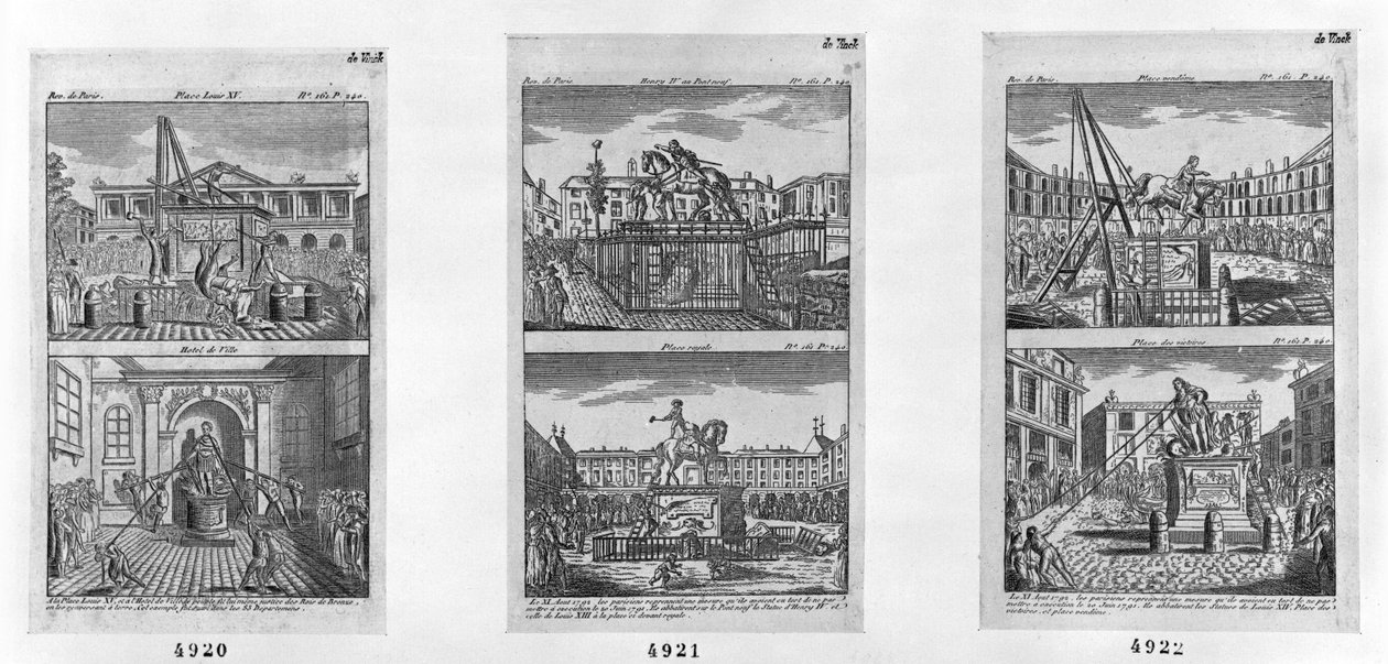 1792年8月11日、パリで破壊された6つの王立像（彫刻） 作： フランス語学校