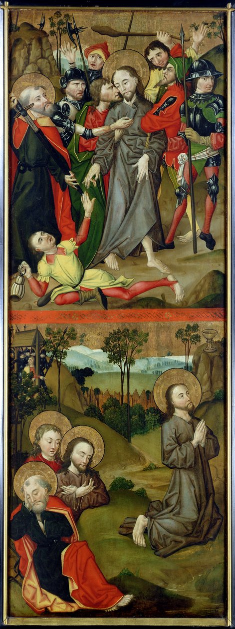 キリストの逮捕とゲッセマネの園のキリスト、1490年の情熱と聖人のシーンを描いた祭壇画のパネル（144538-40も参照） 作： リューネブルクフットウォッシャーの達人