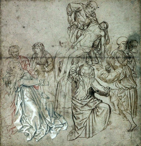カンピンの失われた三連画の中央パネル、ヴランク・ファン・デル・ストック（1424-95）が描いたと思われる（紙にペンとチョーク）。 作： フレマールの達人