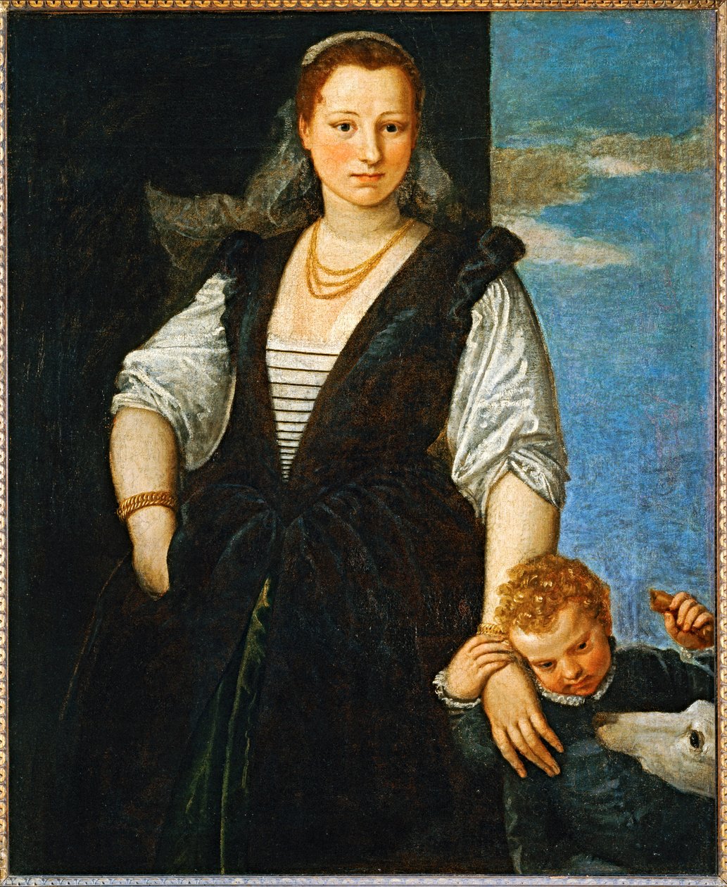 子供と犬を連れた女性の肖像画 - 子供と犬を連れた女性の肖像画 ... 作： (1528-88) ヴェロネーゼ