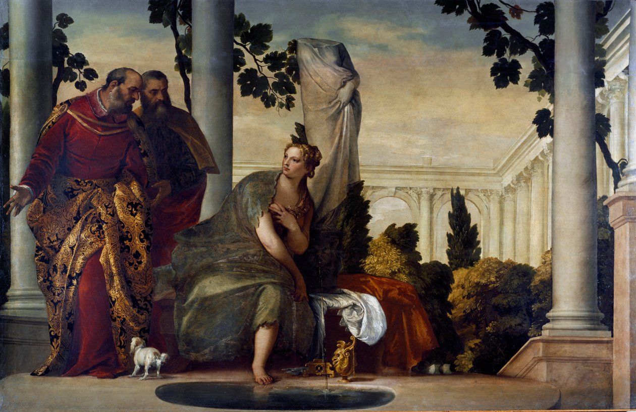 スザンヌと老人たちポール・ヴェロネーゼ（1528-1588）と呼ばれるパオロ・カリアリの絵画、1570年頃。キャンバスに油彩。ディム：175x320cm。バンカ・カリージョ・コレクション「ジュネス 作： ヴェロネーゼ