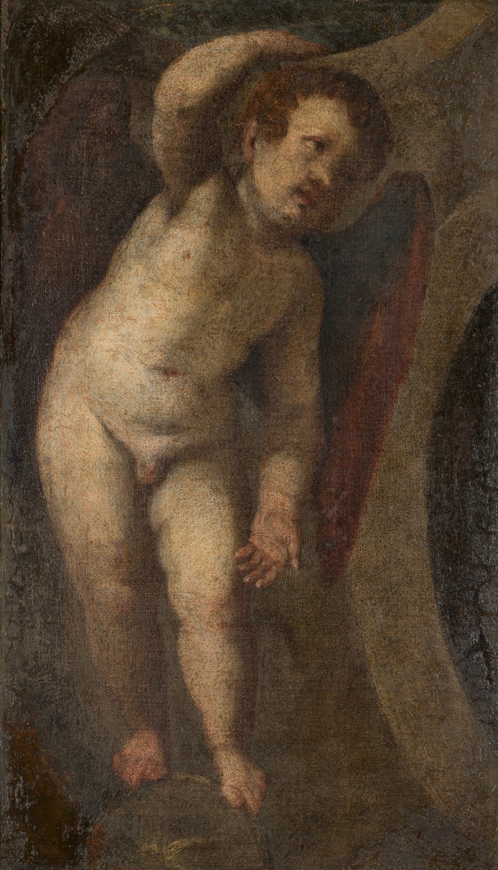 立つプット、c.1548-88（キャンバスに油彩） 作： ヴェロネーゼ