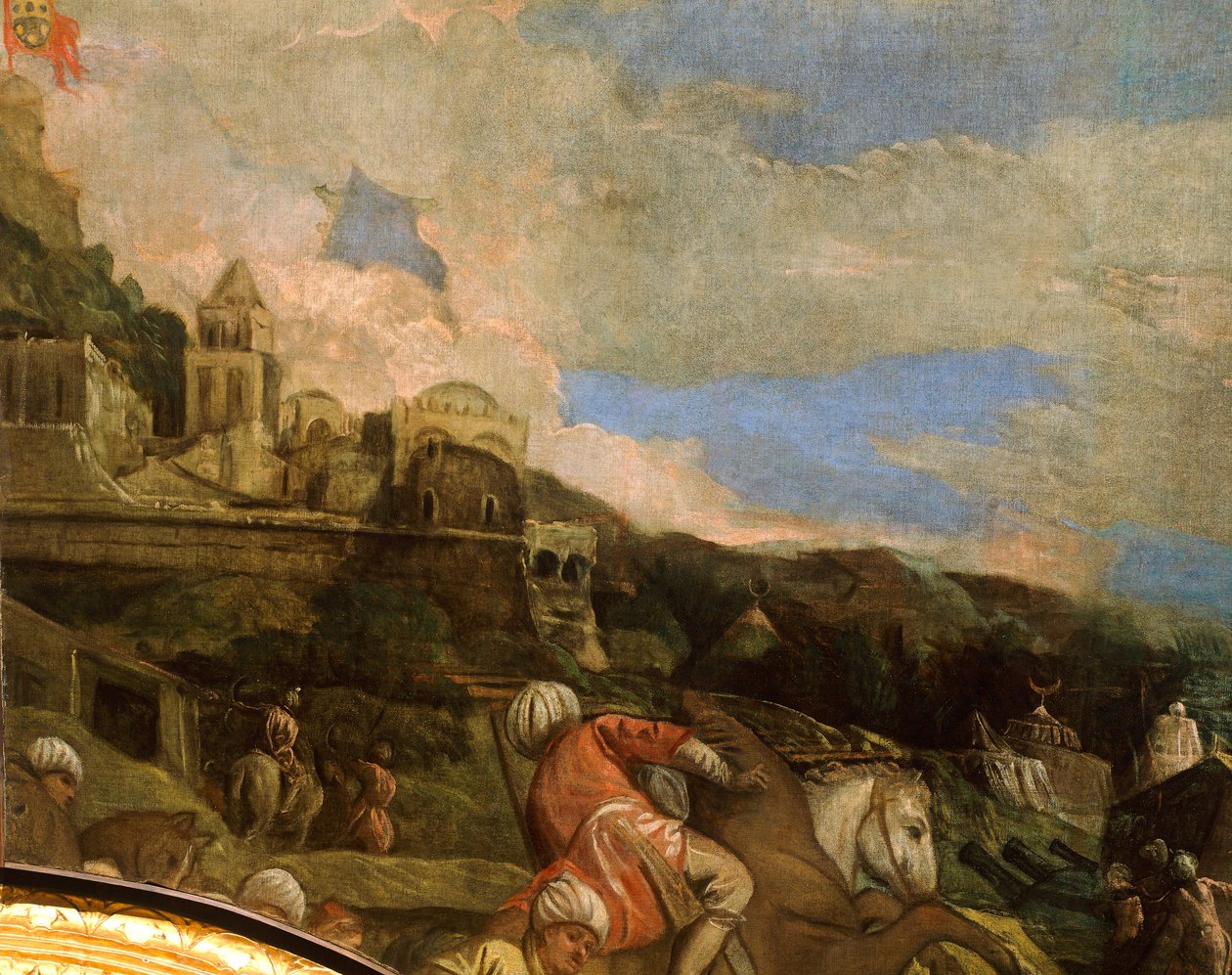 スクタリを解放するアントニオ・ロレダン、パオロ・ヴェロネーゼ作（1528-1588）、詳細、サラ・デル・マッジョール・コンシーリオ（大評議会ホール）、ドゥカーレ宮殿、ヴェネツィア 作： (1528 88) ヴェロネーゼ