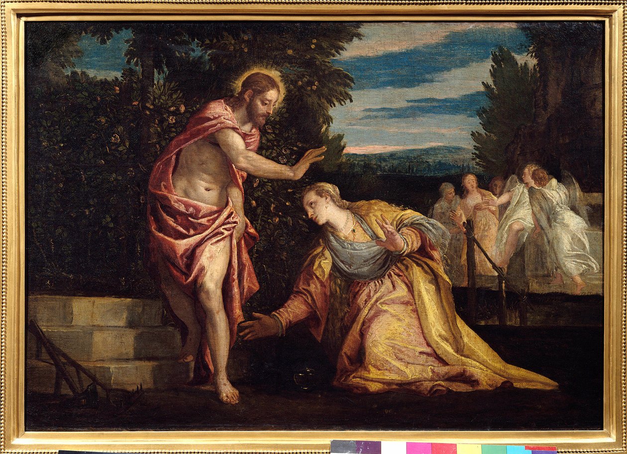 マドレーヌに現れたキリスト（Noli me tangere） パオロ・ヴェロネーゼ（1528-1588）の絵画 薄暗い。0.67 x 0.97 m. グルノーブル。ボザール美術館 - マグダラのマリアに現れたキリスト（Noli Me Tangere）。パオロ・ヴェロネーゼ（1528-1588）による絵画。0.67 x 0.95 m. ボー 作： ヴェロネーゼ