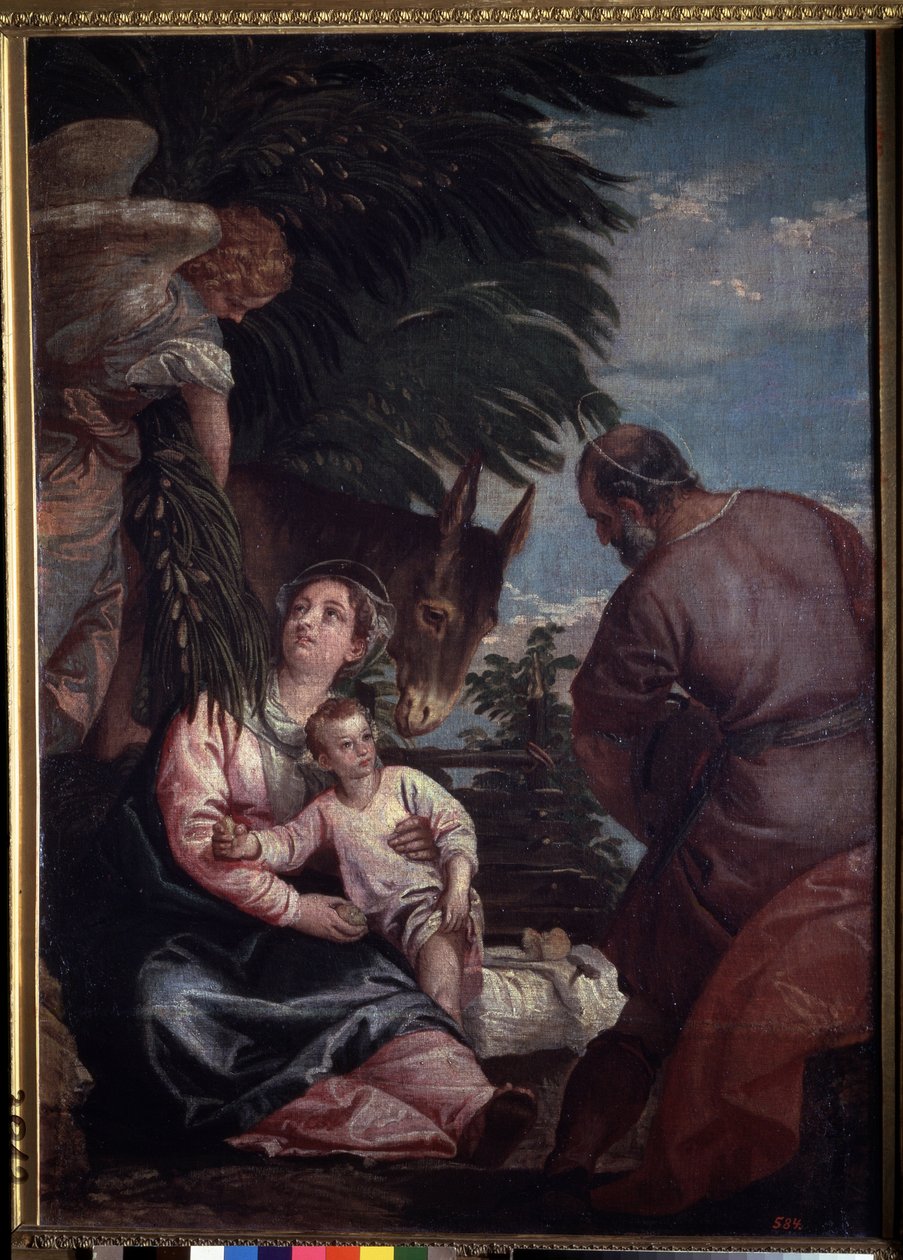 エジプトへのフライトでお休みください。 パオロ ヴェロネーゼ (1528-1588) の絵画。 キャンバスに油彩 作： ヴェロネーゼ