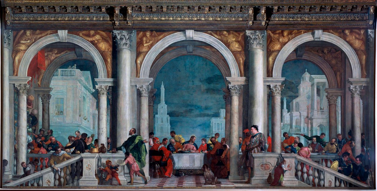 レヴィでの食事 絵画：パオロ・ヴェロネーゼ・カリアリ（1528-1588） 1573年 薄暗い。5.51x13.1 m ヴェネツィア、アカデミア美術館（Gallerie del 