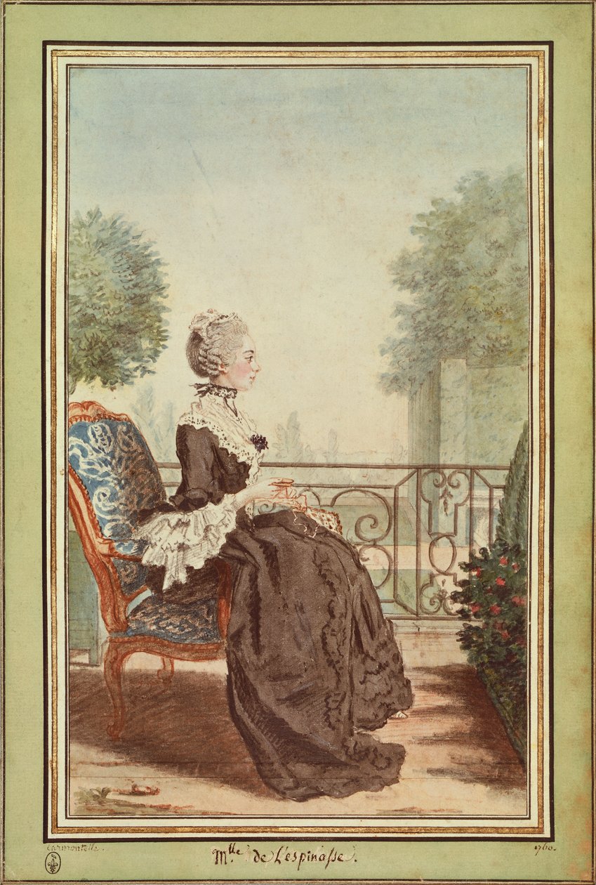 ジャンヌ・ジュリー・エレオノーレ・ドゥ・レスピナス女史（ルイ・ド・カルモンテル（1717-1806）作）、エングレーヴィング 作： カルモンテル