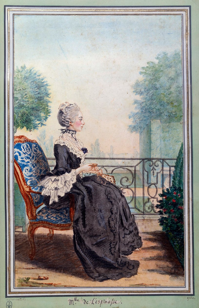 ジュリー・ド・レスピナス（1732-1776）の全身肖像画 カルモンテルとして知られるルイ・カロギス（1717-1806）の水彩画。18世紀 シャンティ、ミュゼ・コンド 作： カルモンテル