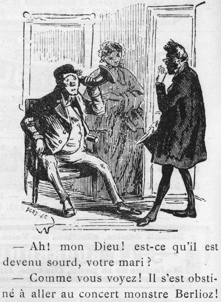 ヘクトル・ベルリオーズ（1803-1869）の作品を題材にした漫画で、ナダールが1856年に「Journal pour rire」のためにデザインしたものです。 作： ナダール