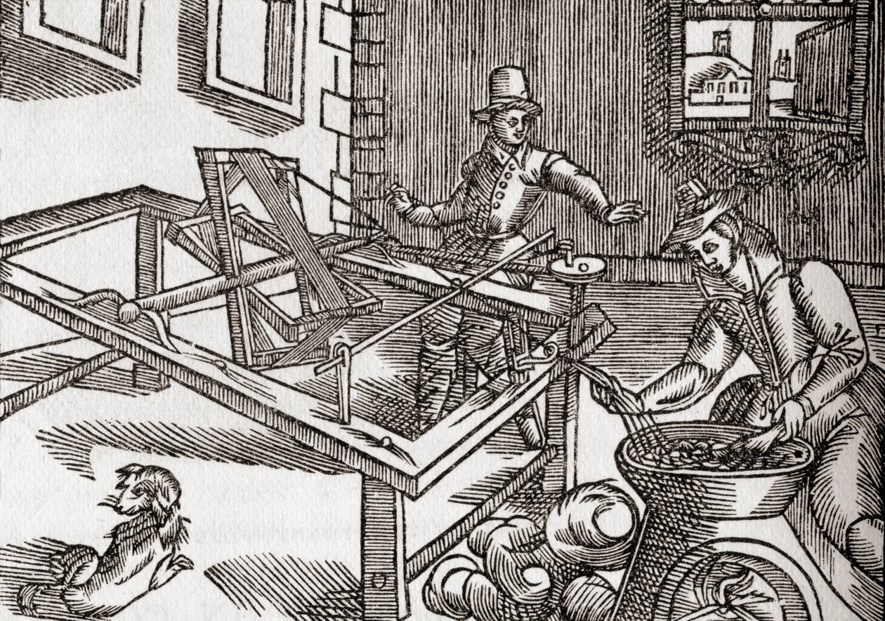 絹巻き、エドワード・ウィリアムの「Virginia Truly Valued」（1650年）の絵の複製、「The Century Illustrated Monthly Magazine」（1884年発行）より（リトグラフ 作： （後）アメリカンスクール