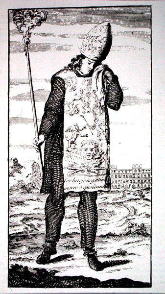 異端審問で死刑を宣告された魔術師、1736年ロンドンの「A Complete History of the Inquisition」の挿絵のコピー、19世紀後半に出版された「History of Magic」で使用された（エングレーヴィング）。 作： （後）英語学校