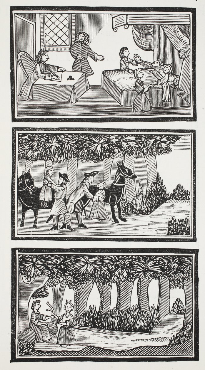 The History of The Two Children in the Wood、ジョン アシュトン、パブによる「18 世紀のチャップブックス」からのイラスト。 1882年（石版） 作： （後）英語学校