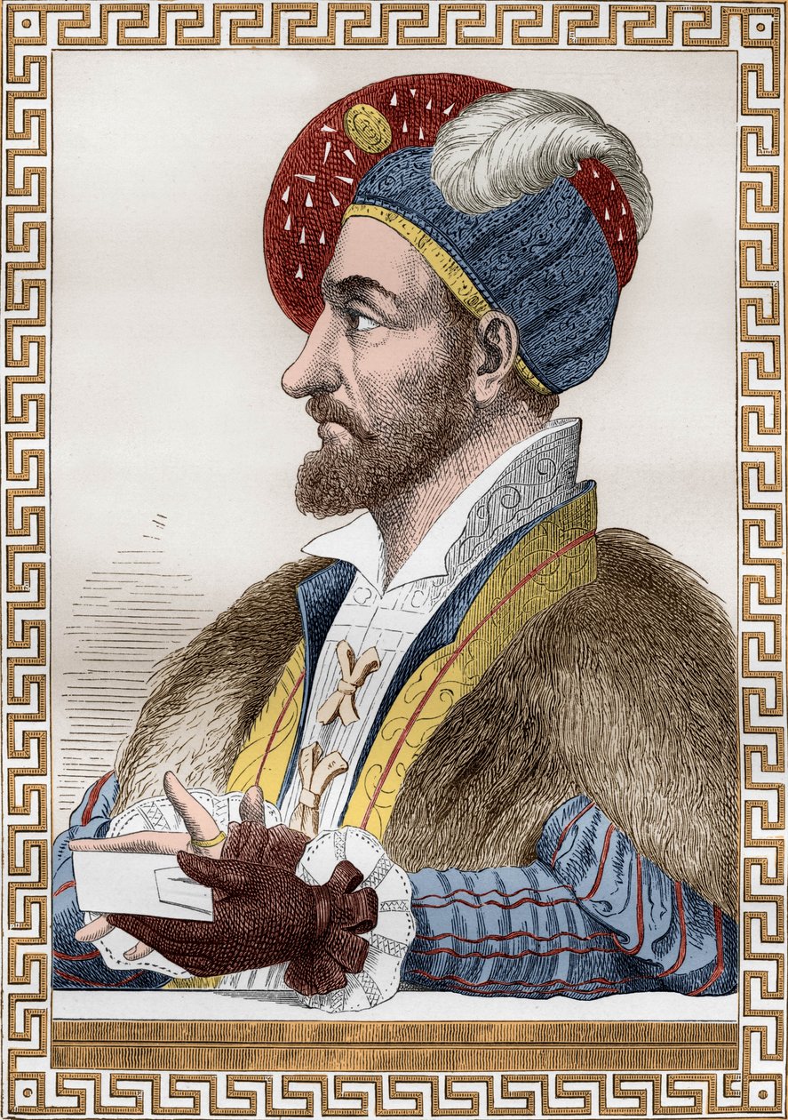 Charles III Duque de Bourbon, conhecido como o Connetable de Bourbon (1490-1527) Connetable da França em 1515-1521, ele então entrou ao serviço de Charles Quint, gravando após Gaignieres do livro “Francois1er” de De Lescure 作： （後）フランスの学校